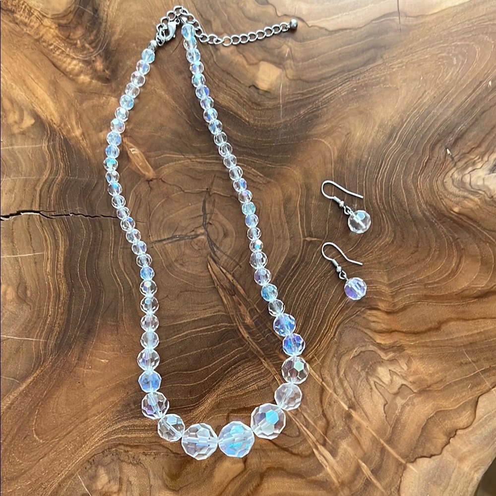 Vintage AB aurora borealis bead necklace and earrings set